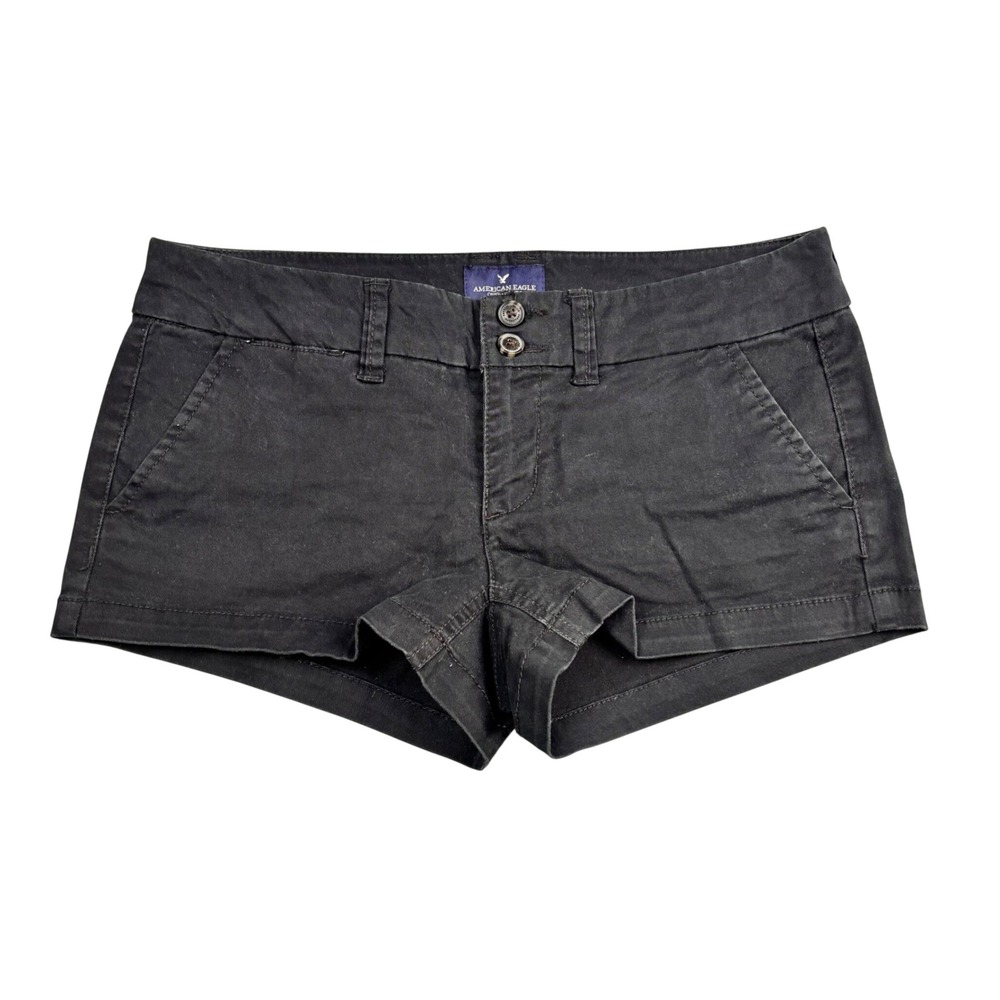 American Eagle Shortie Stretch Shorts Womens 4 Black Low Rise Double Button 1039